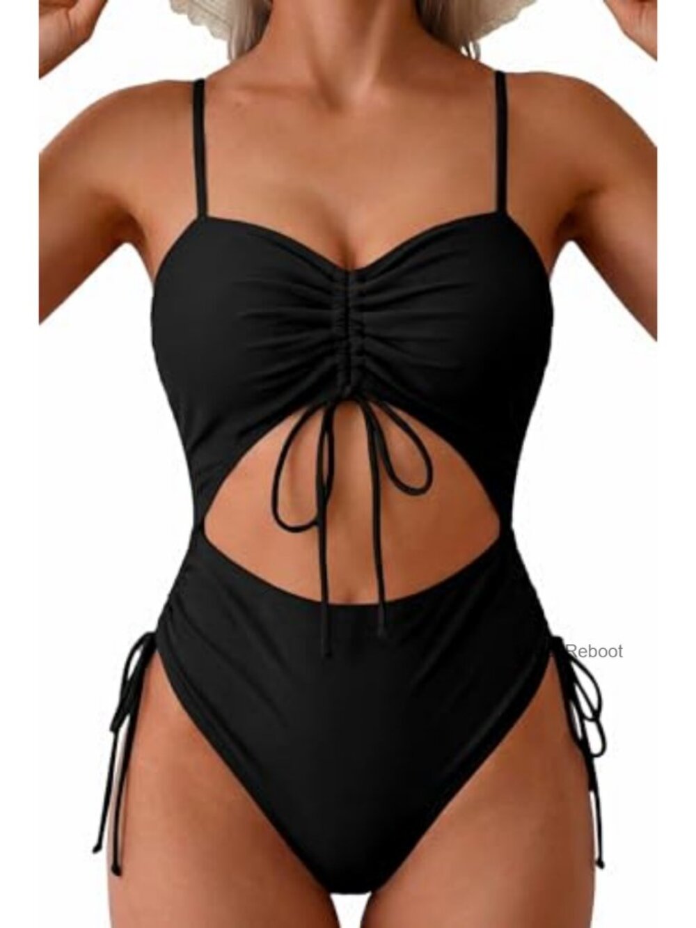 Women's Cut Out Drawstring One Piece Swimsuit Cheeky High Cut Bathing Suit